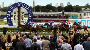 Driefontein wins the $2 million Magic Millions after a protest
